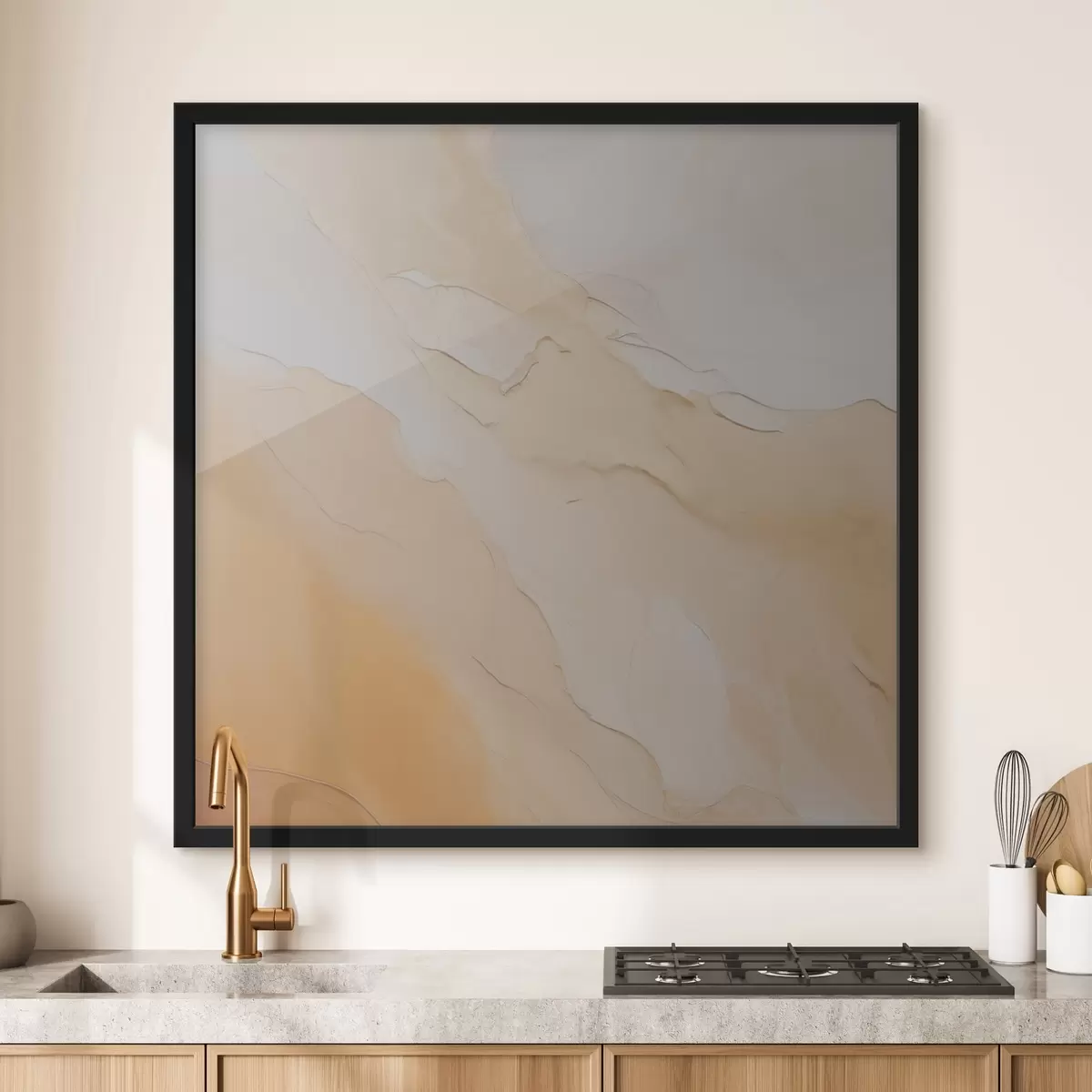 Affiche abstrait, fluide, beige, orange, texture de marbre, mélange doux, formes organiques, lisse f45105