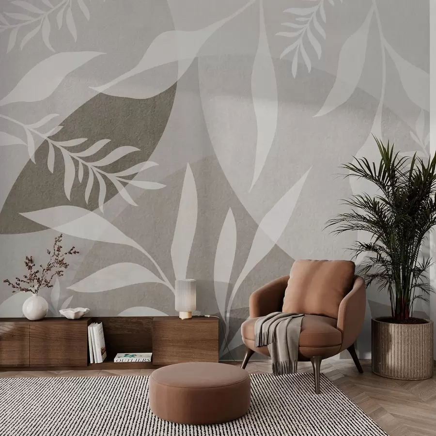 Fotobehang Silhouetten van takjes tegen een achtergrond van abstracte cirkels w04270v1