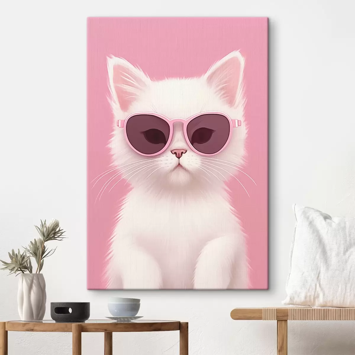  Schilderijen Witte kat met roze bril s45145