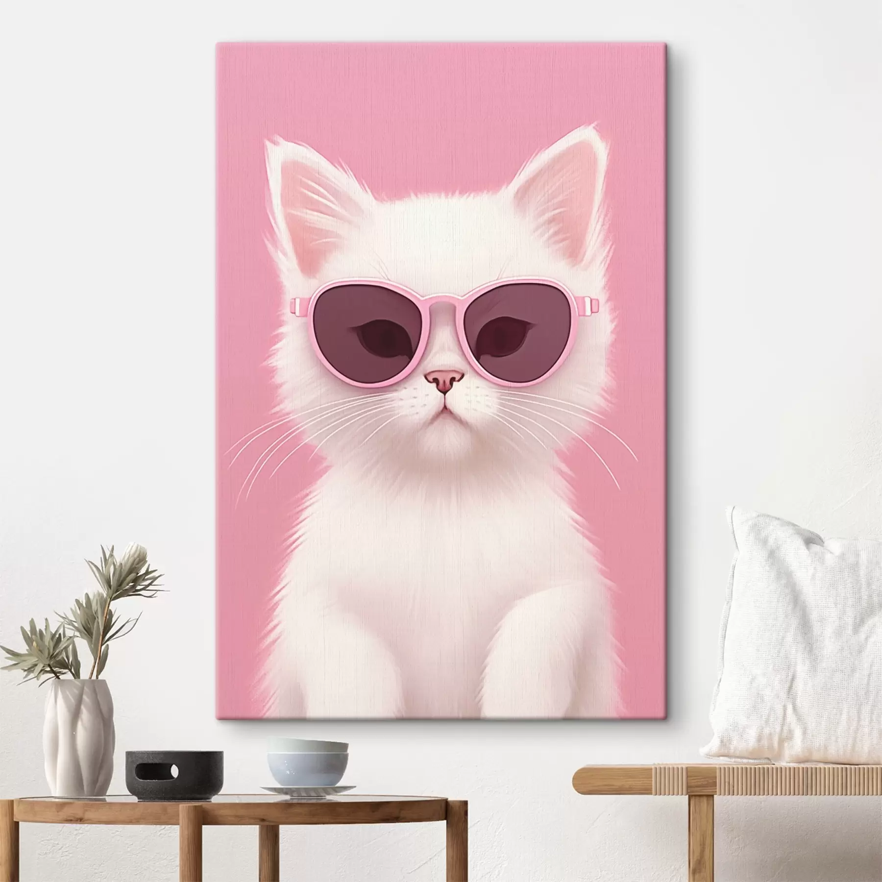  Peintures Chat blanc avec des lunettes roses s45145