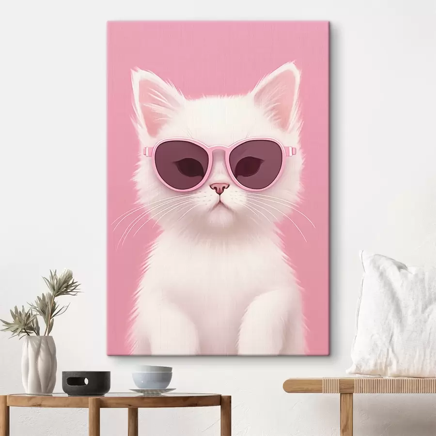  Peintures Chat blanc avec des lunettes roses s45145