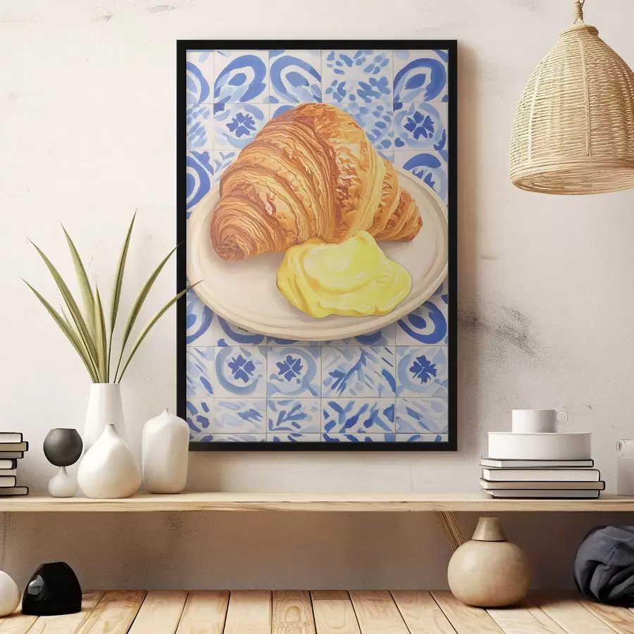 Fotobehang Croissant met boter op een bord f45146