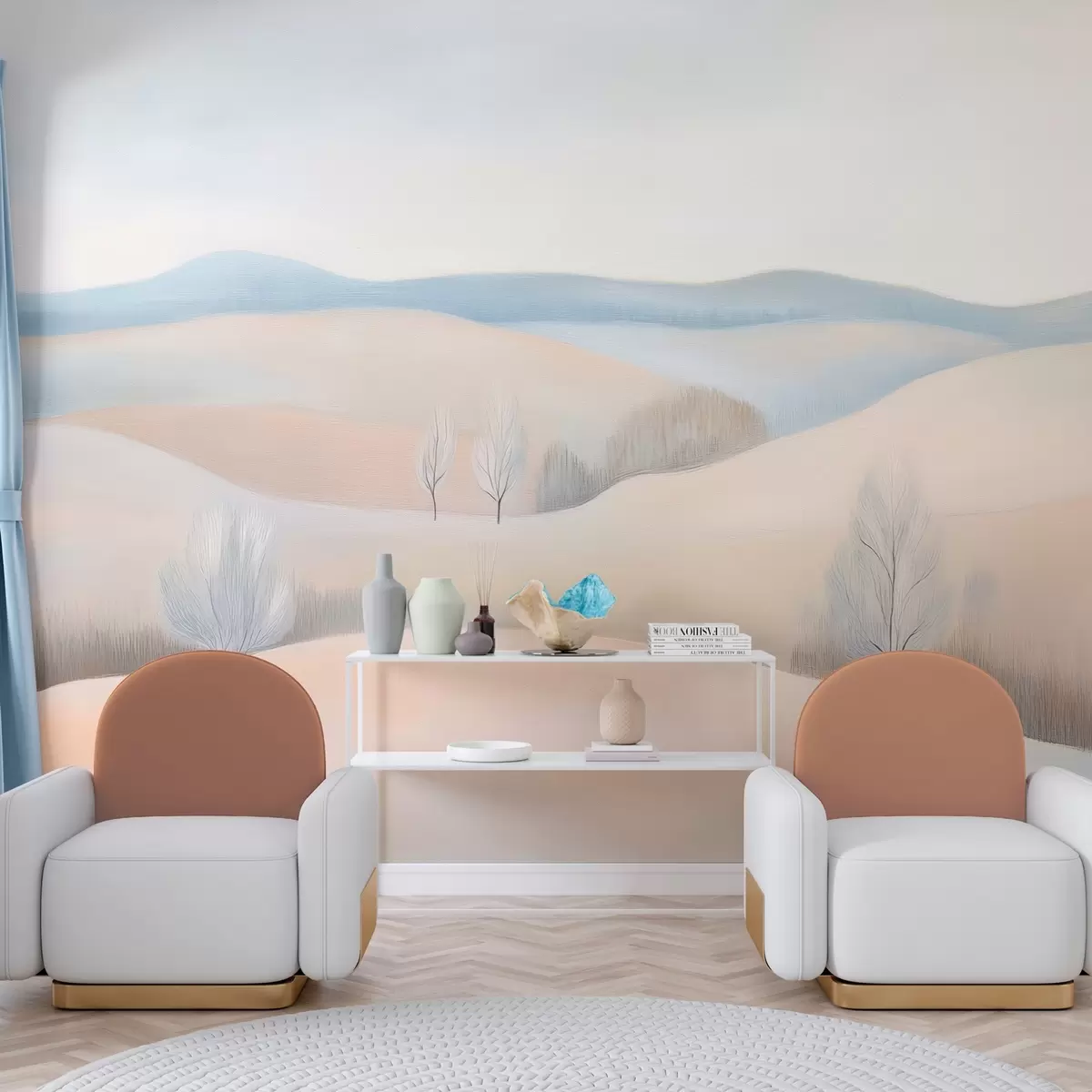 Fotobehang landschap in de stijl van een pasteltekening w04077