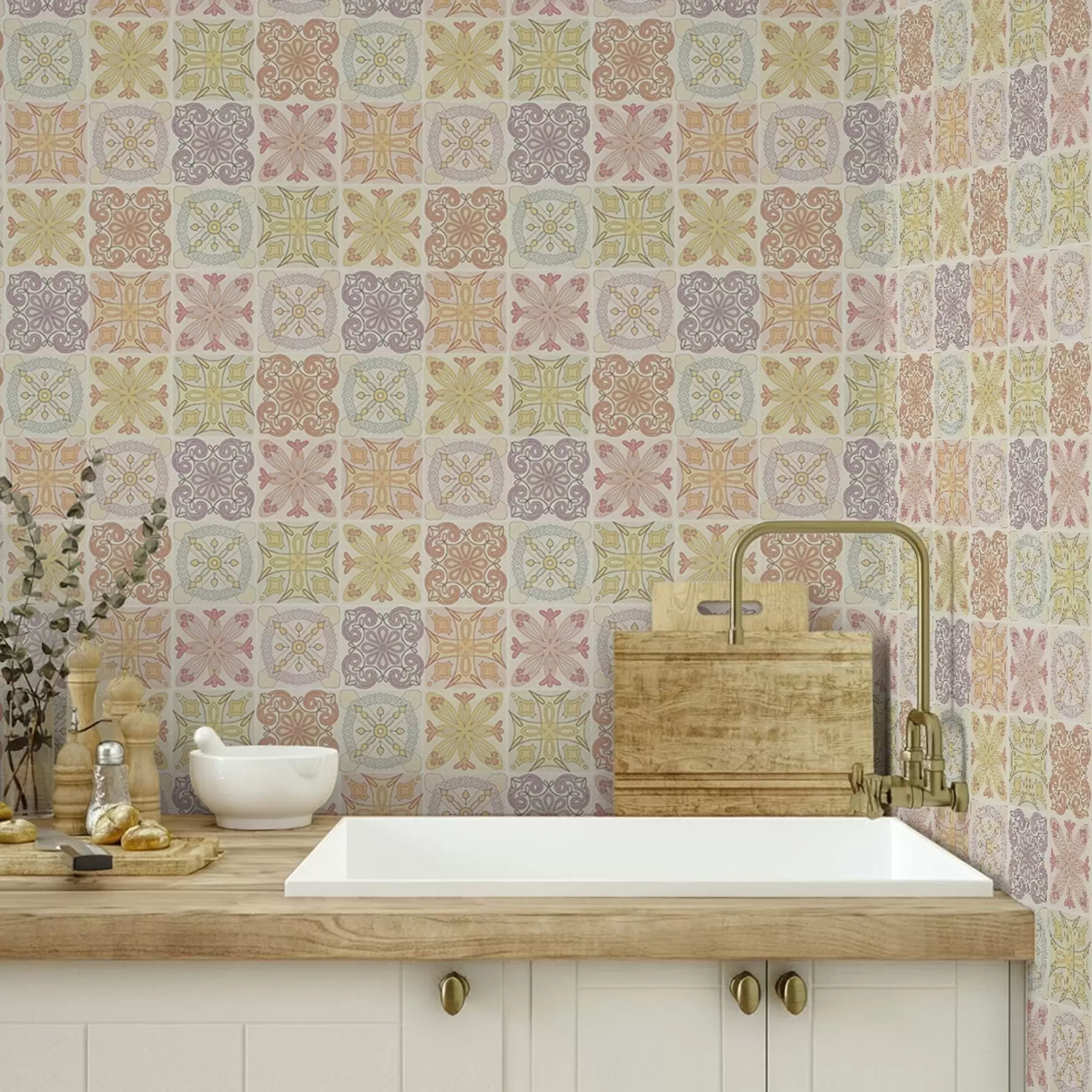 Fotobehang Gekleurde geometrische tegelornamenten a00284