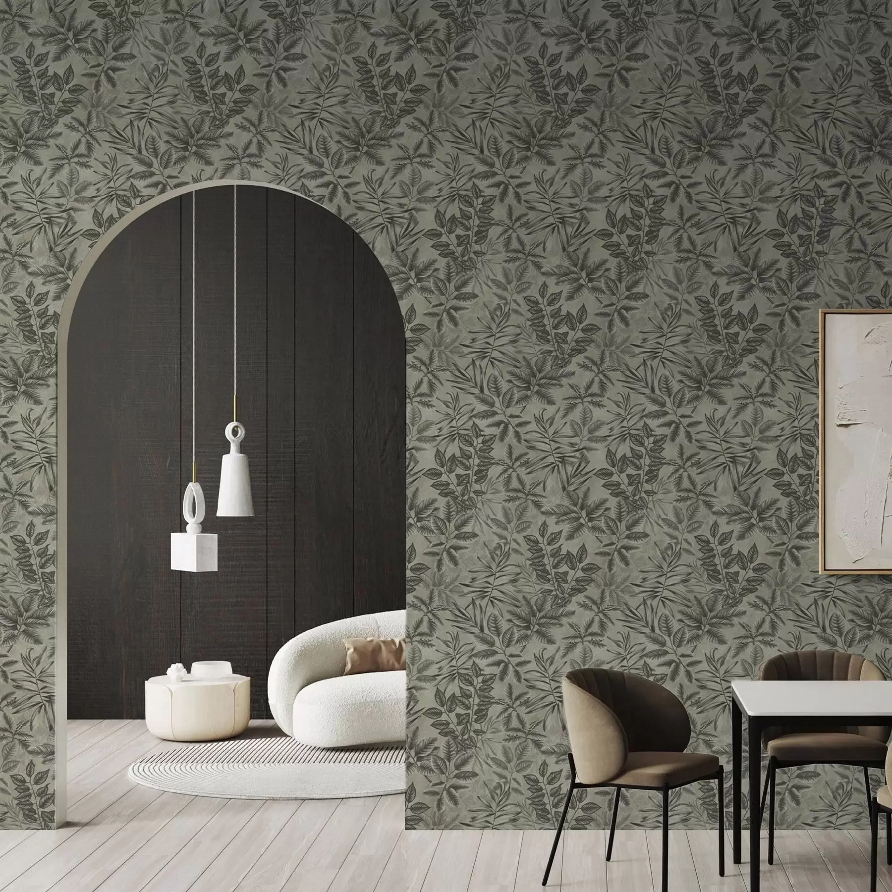 Fotobehang Grijze tropische bladeren van verschillende vormen op een vintage achtergrond a00297