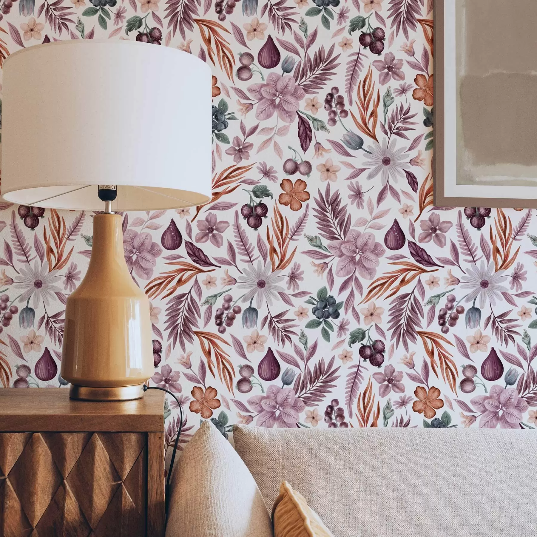 Papier peint photo Baies, fleurs et feuilles éclatantes en style aquarelle a00298