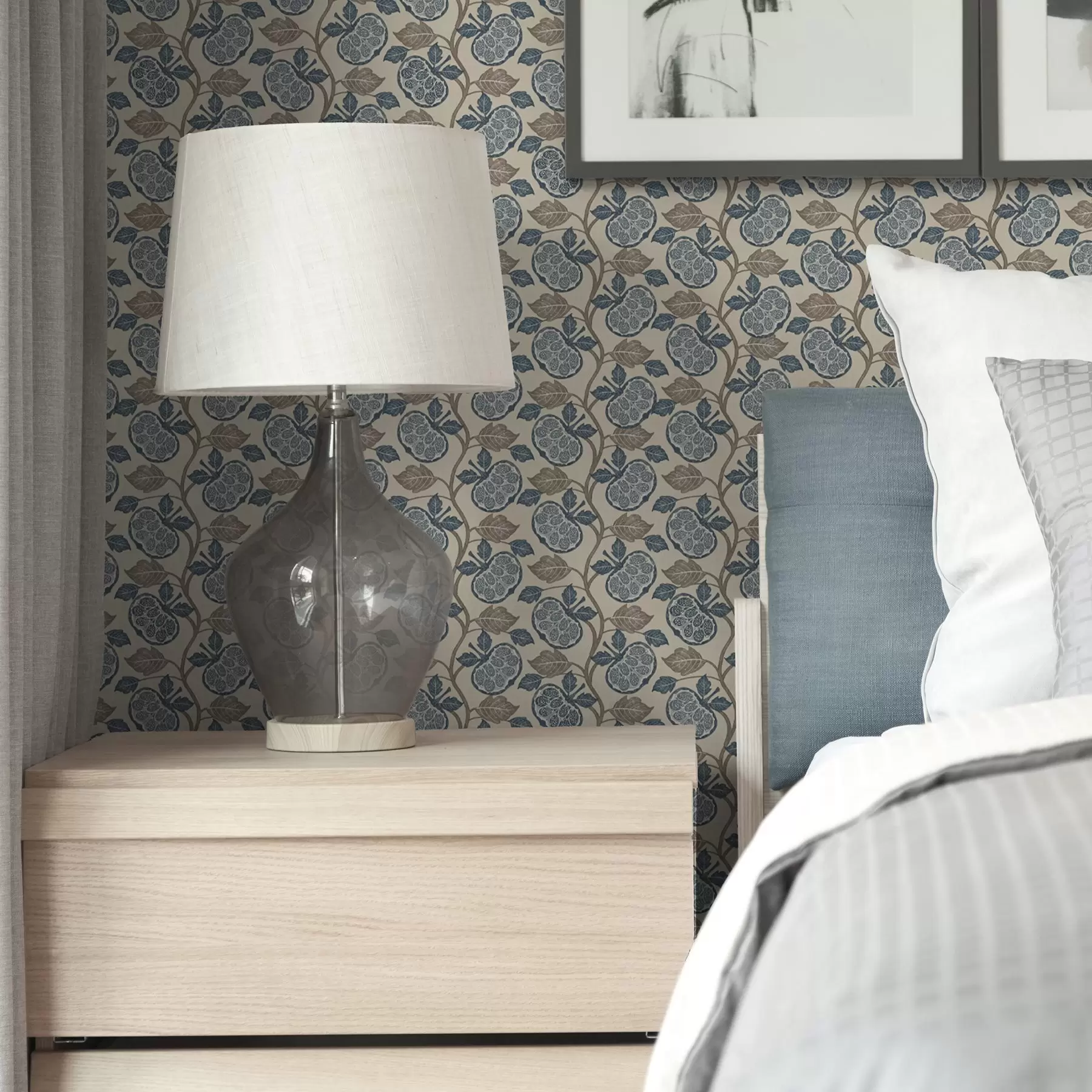 Fotobehang Symmetrisch patroon met blauwe en beige elementen a00360
