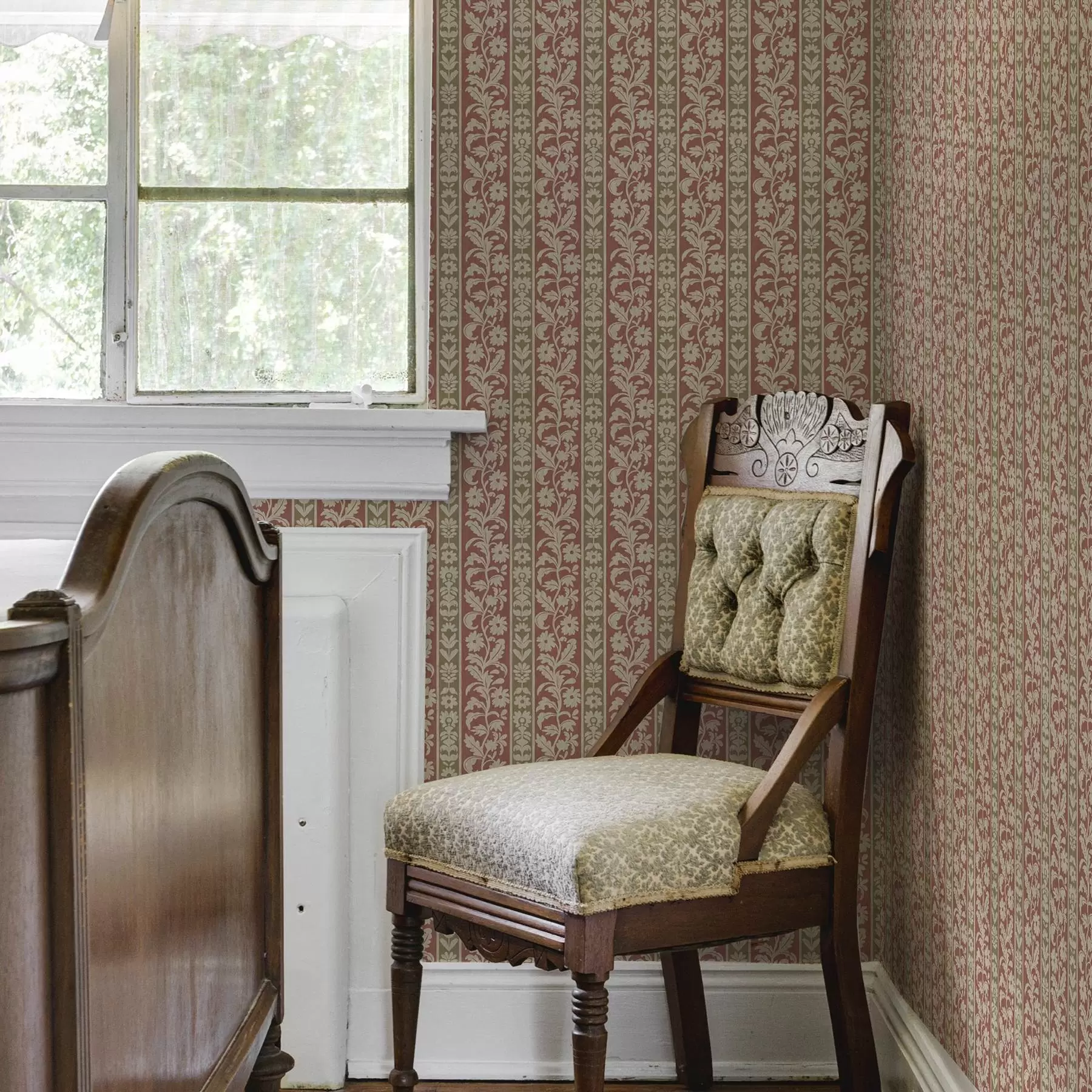 Fotobehang Retro verticale strepen met bloemenpatroon a00362