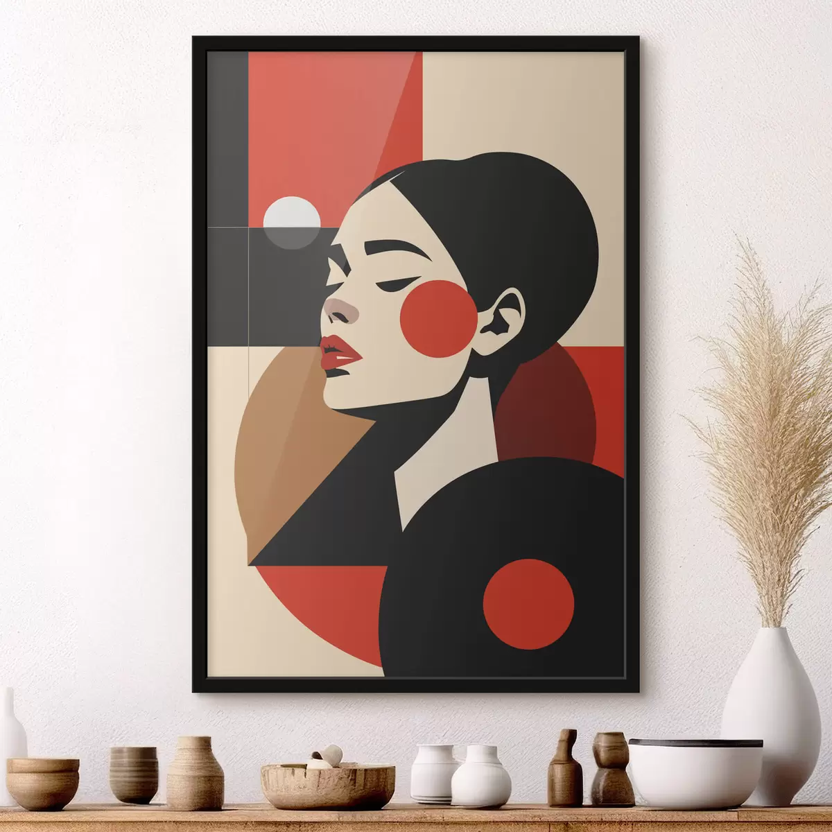 Poster Abstract portret van een vrouw in Bauhaus-stijl f45165