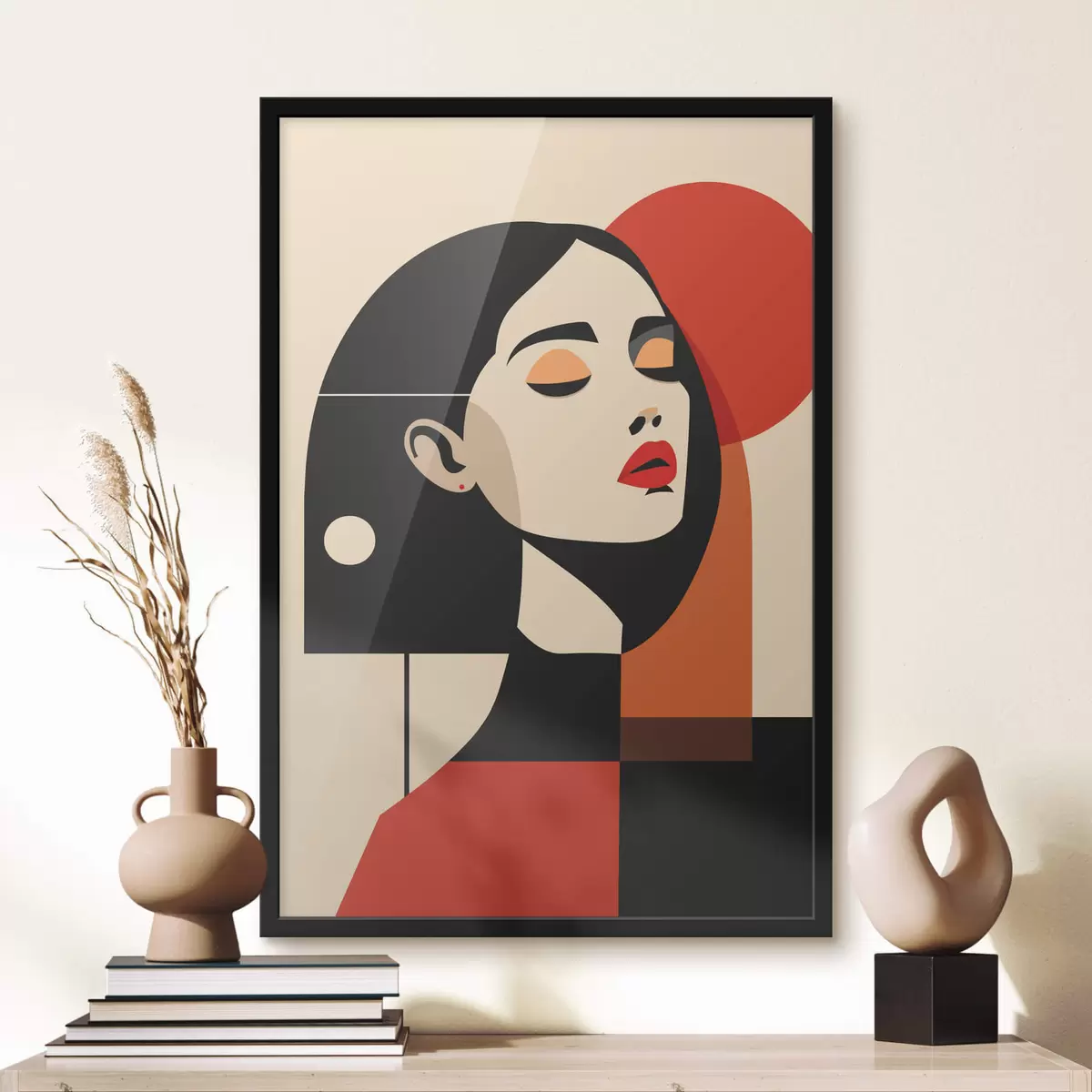 Poster Abstract portret van een vrouw in Bauhaus-stijl f45166