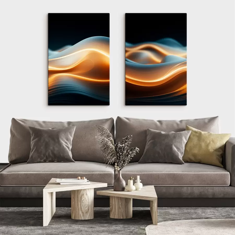  Peintures Formes abstraites et fluides avec des lignes orange, courbes et lignes douces, composition dynamique, fond sombre m00526