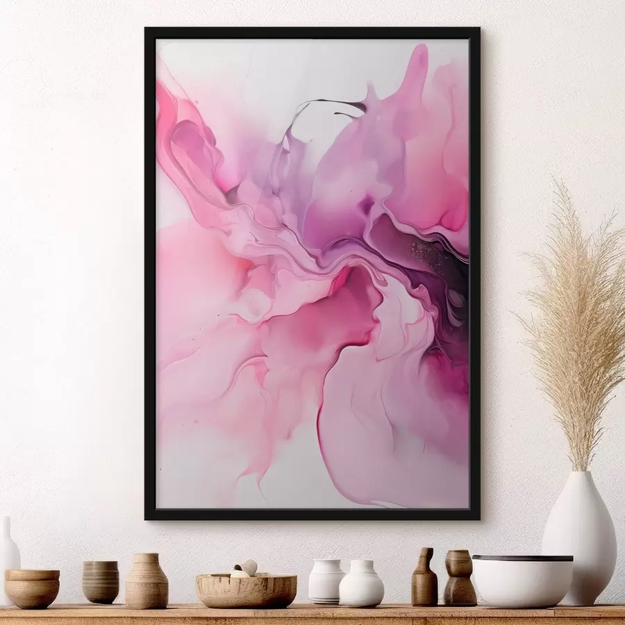 Papier peint photo Des tourbillons abstraits de rose, de violet et de noir se fondent dans une composition fluide et organique, créant une impression de mouvement f45195