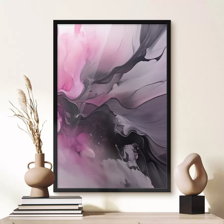 Papier peint photo Des tourbillons abstraits de rose, de violet et de noir se fondent dans une composition fluide et organique, créant une impression de mouvement f45196