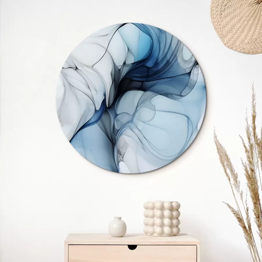  Peintures Composition abstraite avec des lignes fluides et des pétales translucides dans les tons bleu blanc et beige, imitation encre à l'alcool r45178