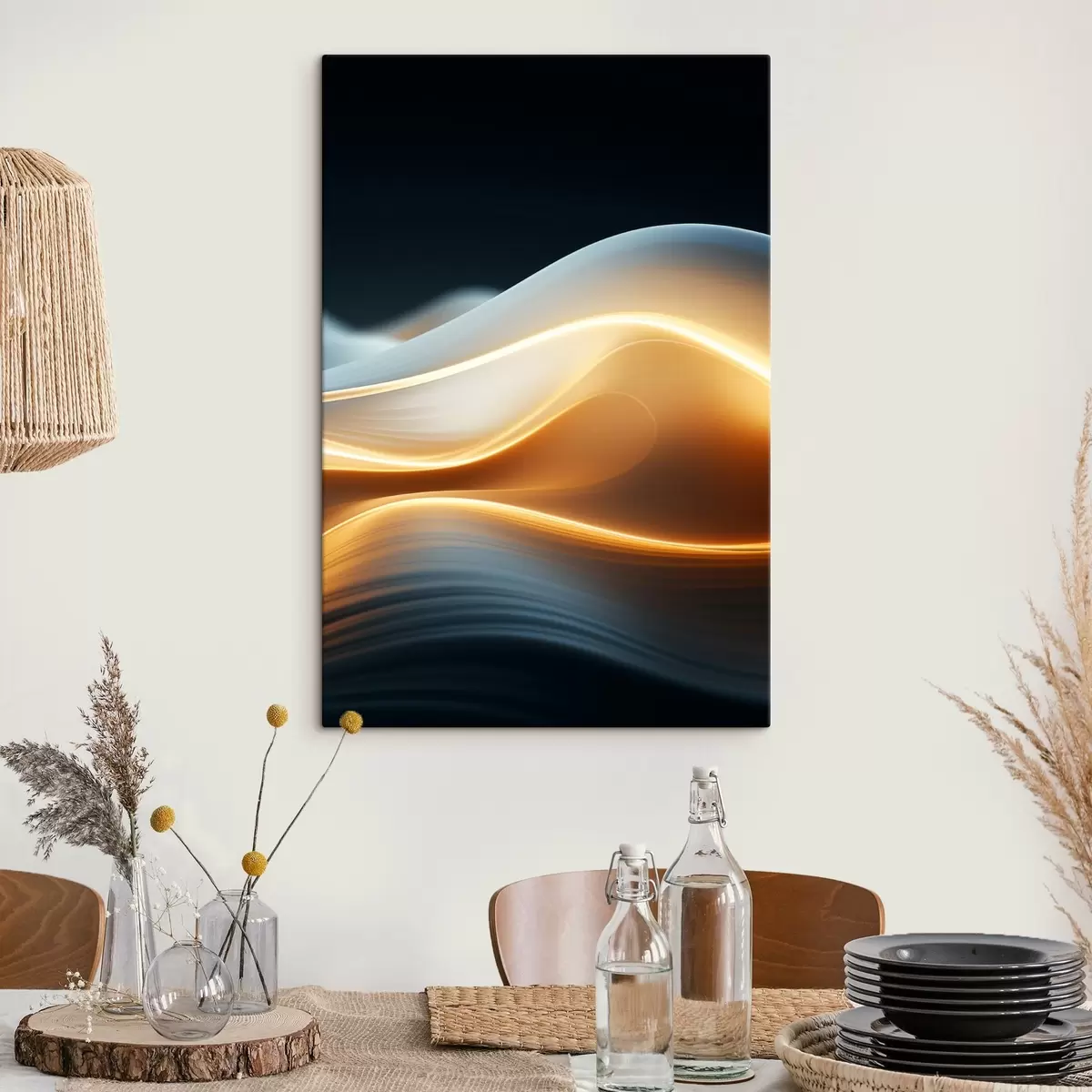  Schilderijen Abstracte vloeiende vormen met oranje lijnen, vloeiende rondingen en lijnen, dynamische compositie, donkere achtergrond s45183