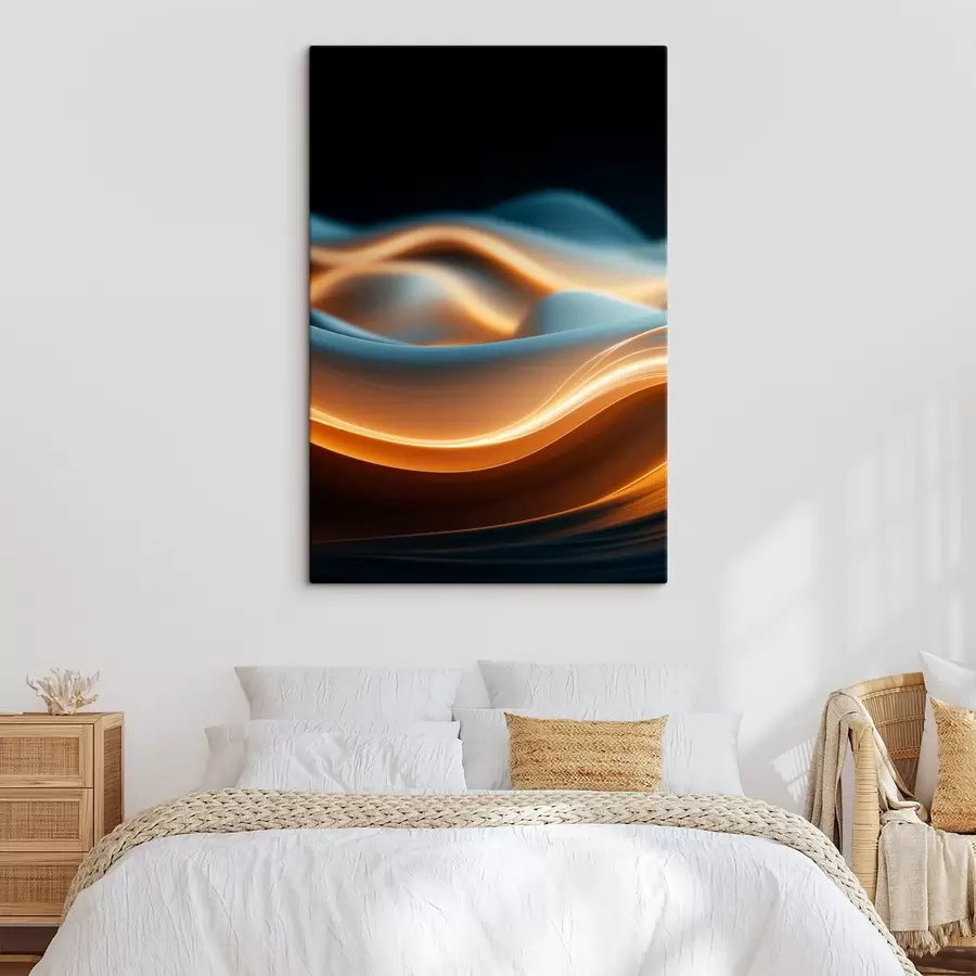  Peintures Formes abstraites et fluides avec des lignes orange, courbes et lignes douces, composition dynamique, fond sombre s45184