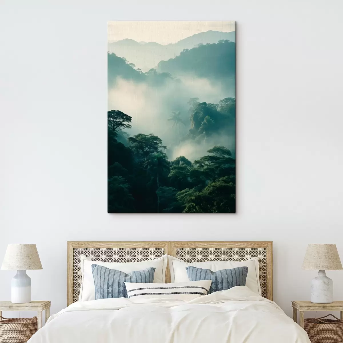  Peintures Forêt tropicale avec des arbres verdoyants et une épaisse couche de brume, créant un environnement atmosphérique s45189