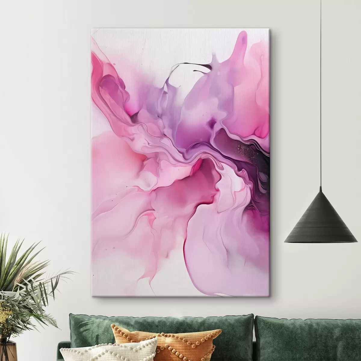  Peintures Des tourbillons abstraits de rose, de violet et de noir se fondent dans une composition fluide et organique, créant une impression de mouvement s45195