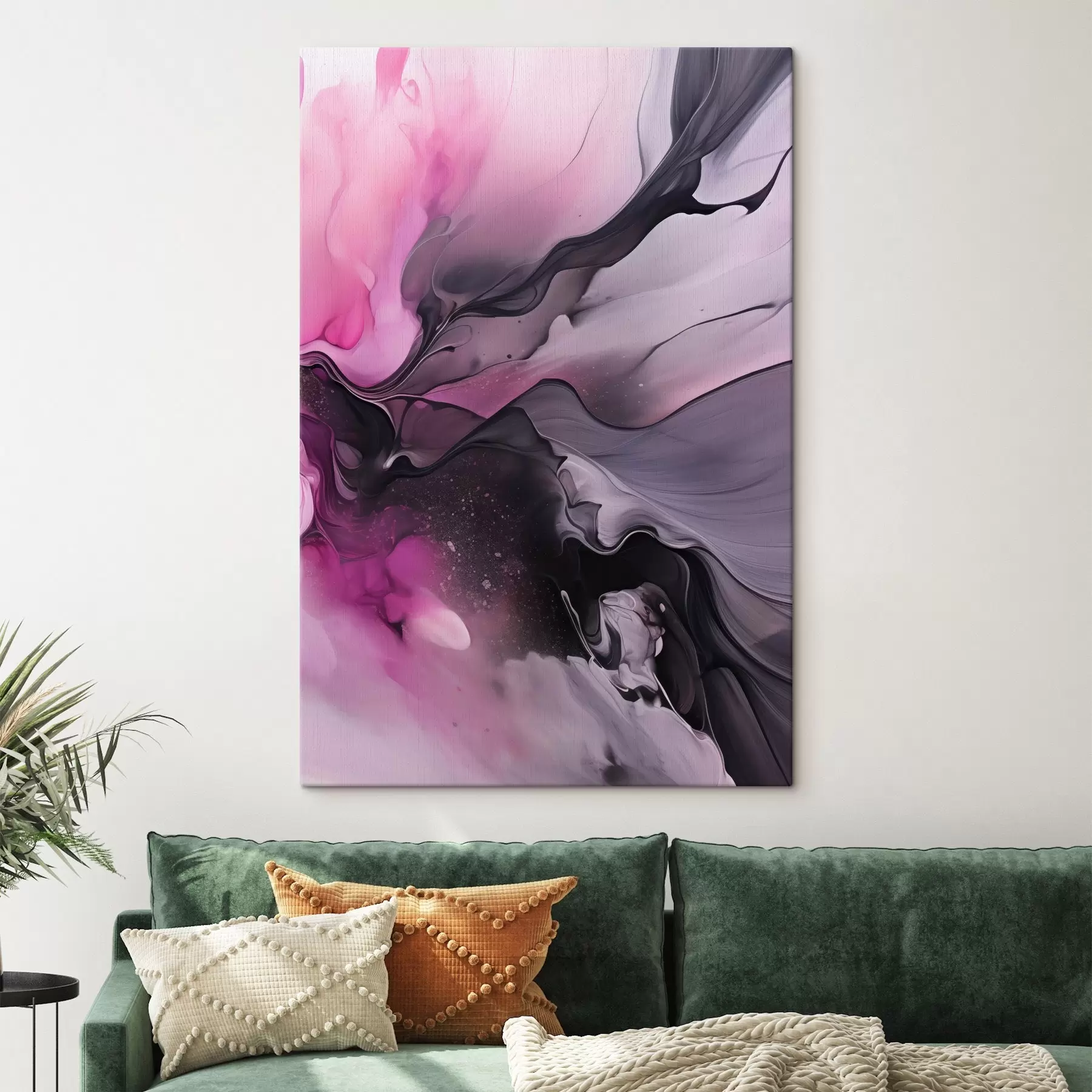  Schilderijen Abstracte wervelingen van roze, paars en zwart smelten samen in een vloeiende, organische compositie en creëren een gevoel van beweging s45196