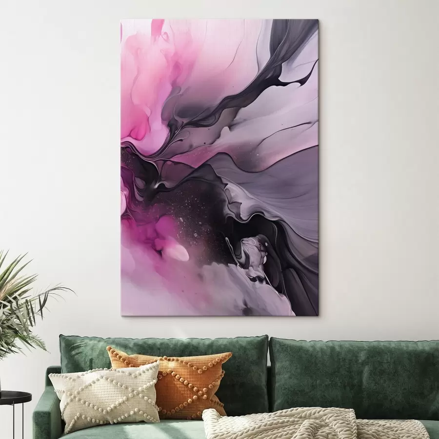  Schilderijen Abstracte wervelingen van roze, paars en zwart smelten samen in een vloeiende, organische compositie en creëren een gevoel van beweging s45196