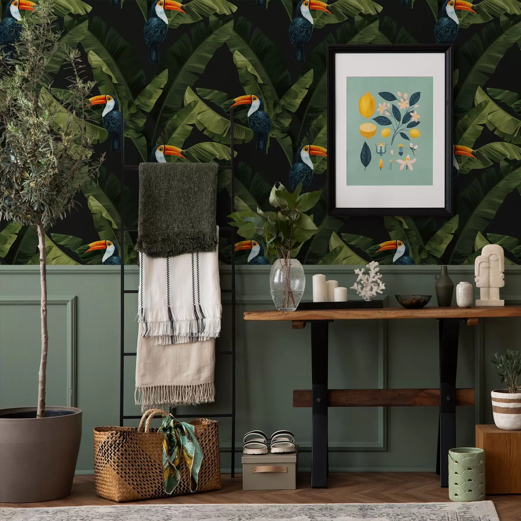 Papier peint photo Toucan dans les feuilles tropicales a00415