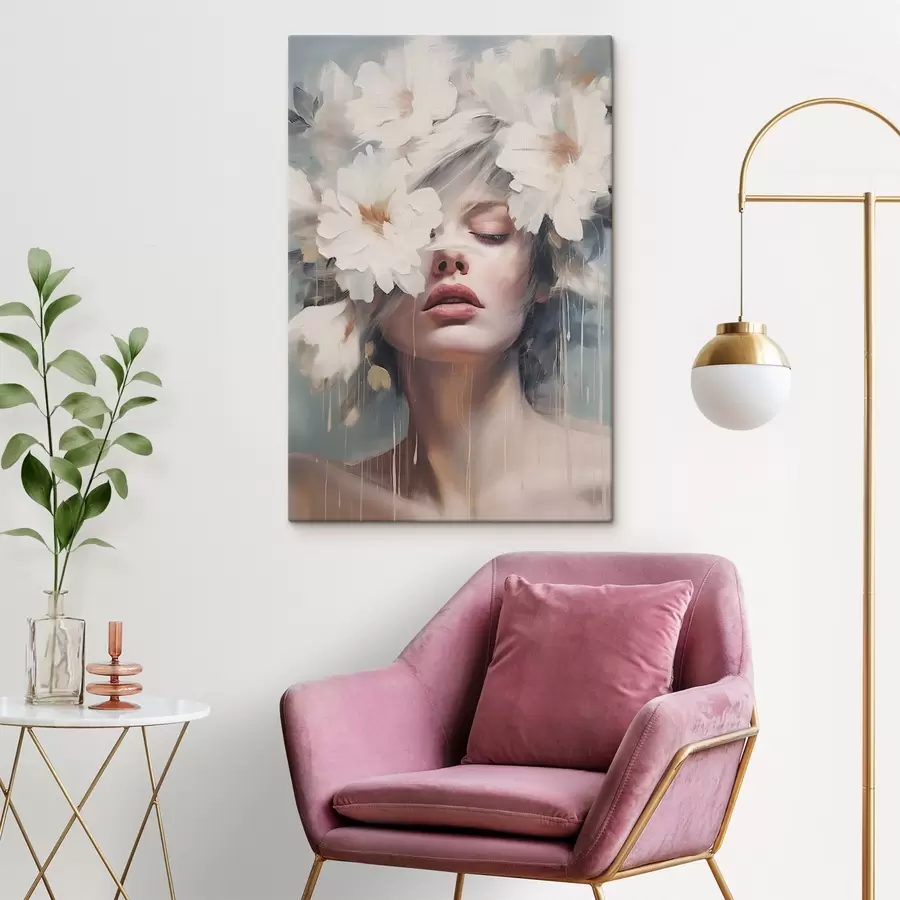  Schilderijen Vrouwenportret met witte bloemen s45219