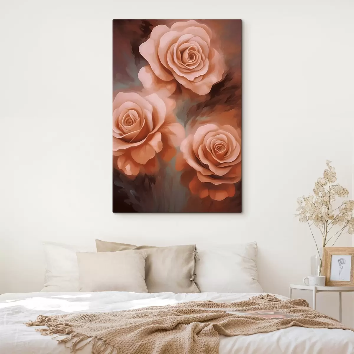  Peintures Trois roses roses sur fond flou s45222