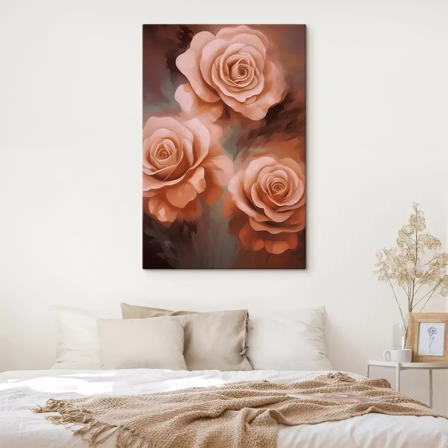  Peintures Trois roses roses sur fond flou s45222