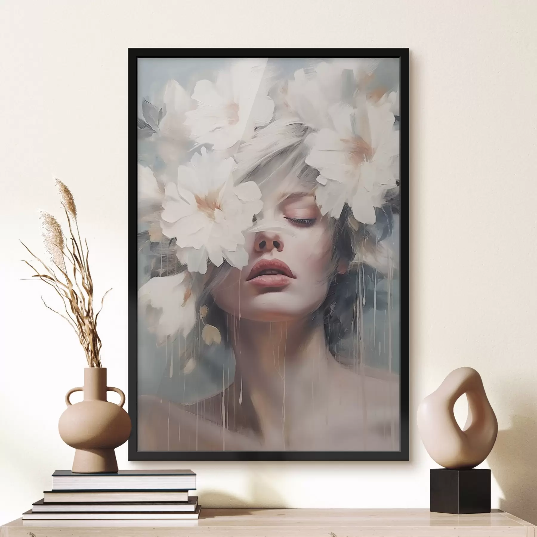 Papier peint photo Portrait de femme avec des fleurs blanches f45219