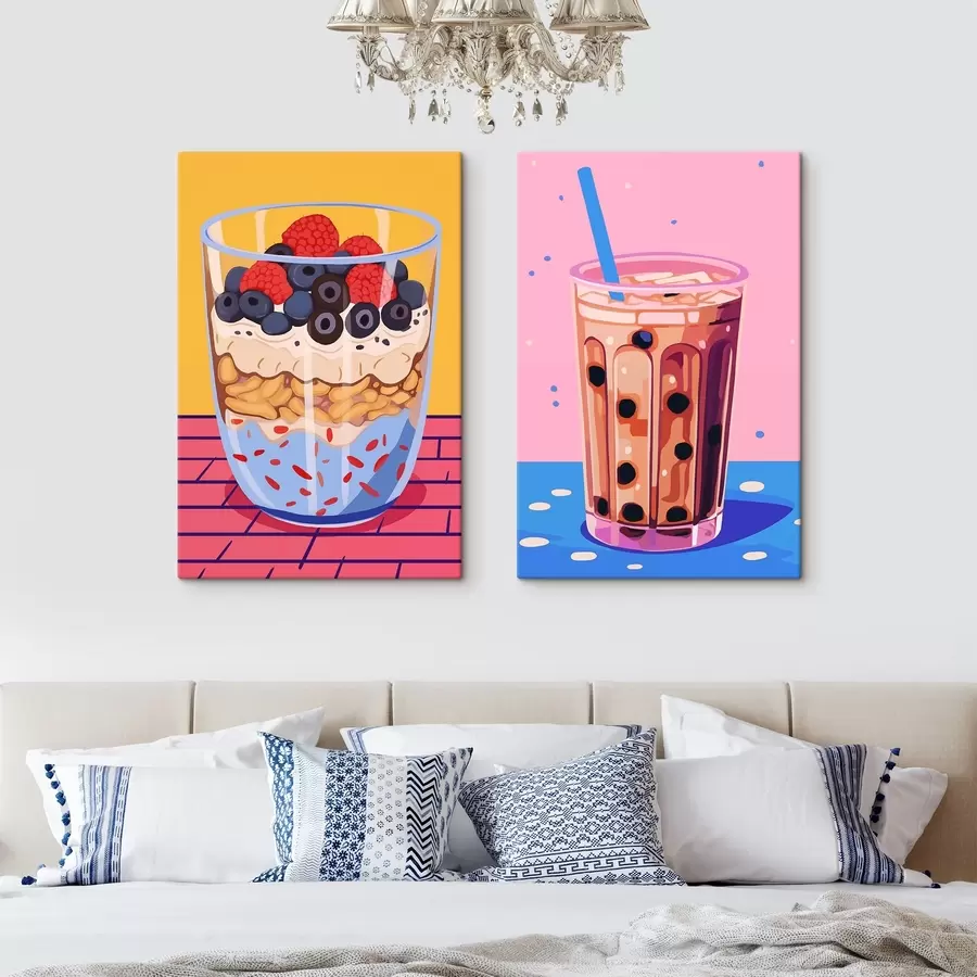  Peintures Bubble tea et granola avec fruits m00545