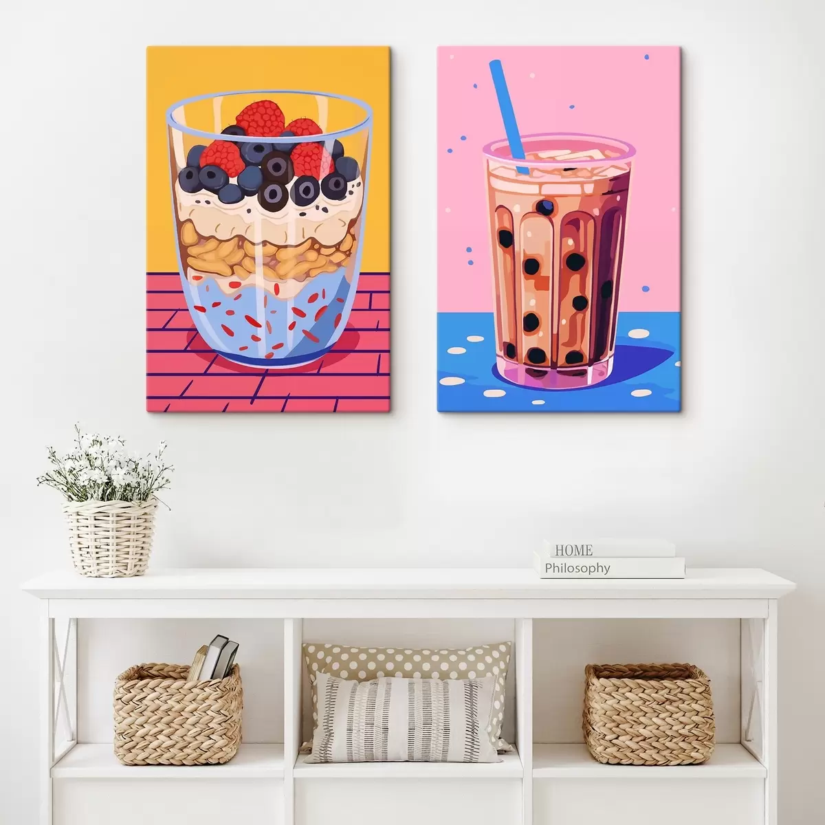  Peintures Bubble tea et granola avec fruits m00545