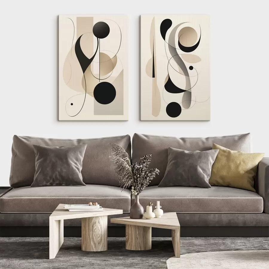  Peintures Composition abstraite avec des courbes et des formes m00538