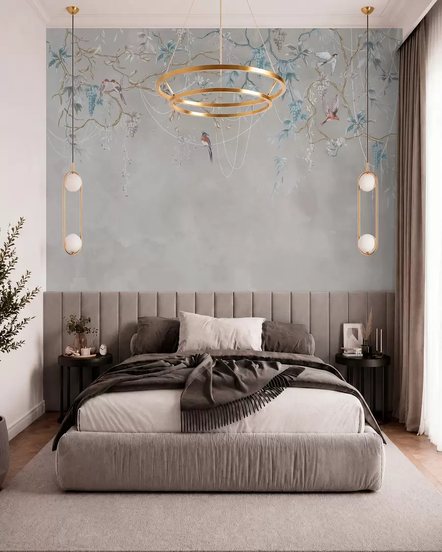 Papier peint photo Variante avec un fond très clair et des accents bleus w04302v2