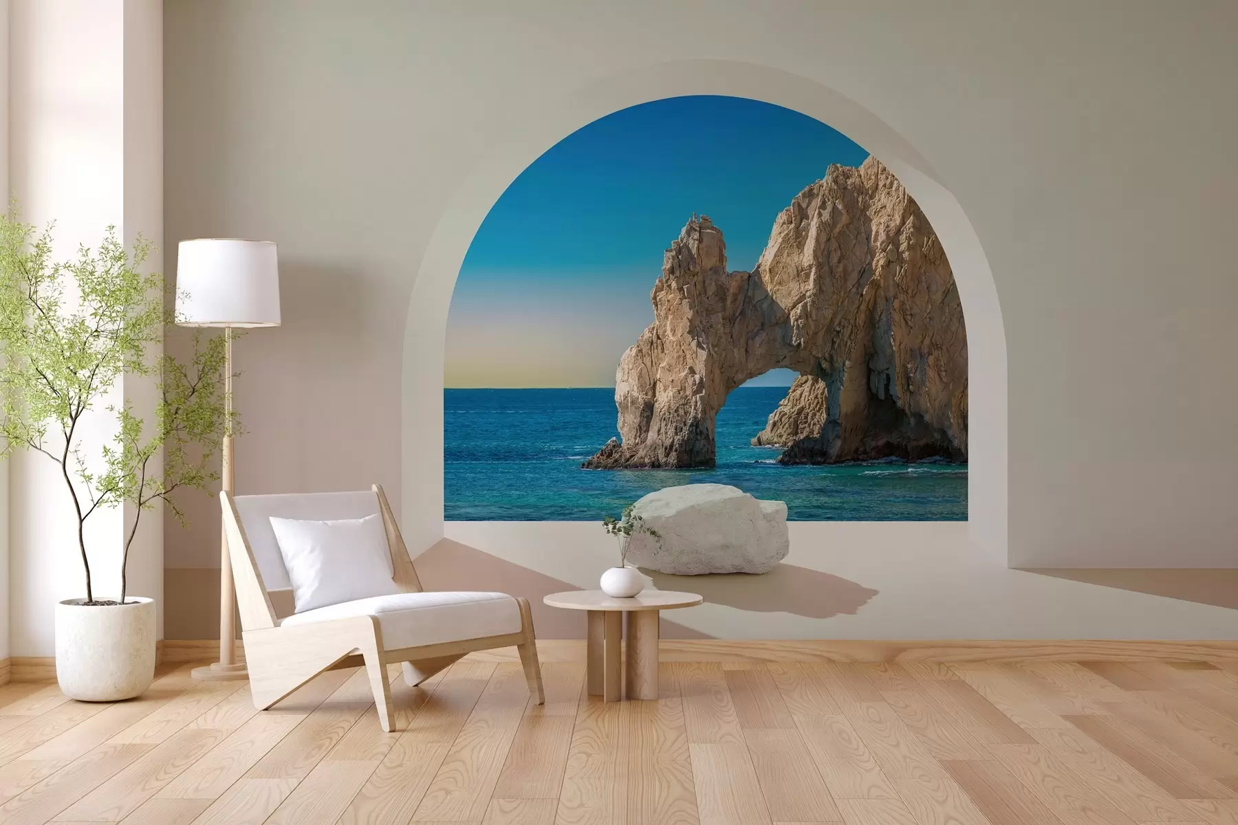Fotobehang uitzicht op de zee en de rotsen door de boog w04286