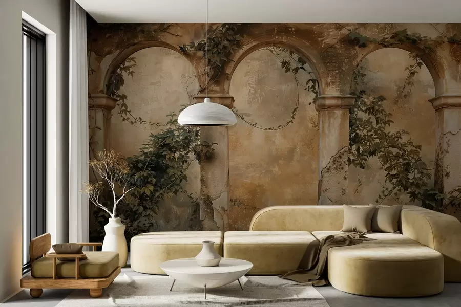 Fotobehang getinte retro bogen met klimop w04304