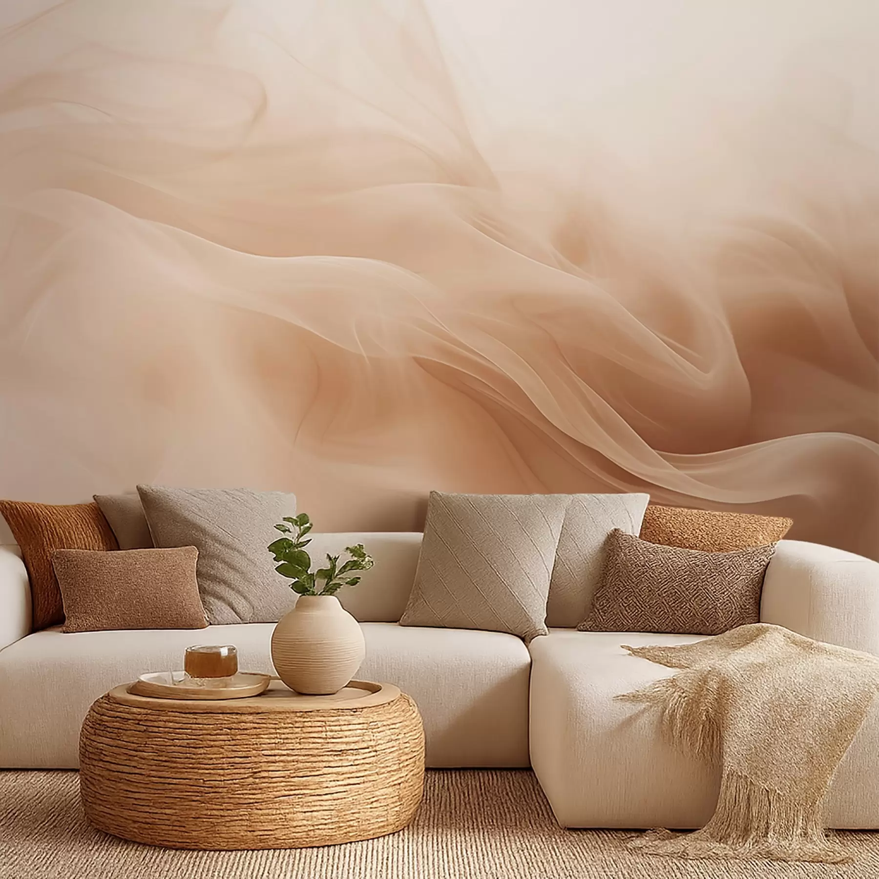 Papier peint photo Vagues fumées de couleur beige dans un style abstrait w09273