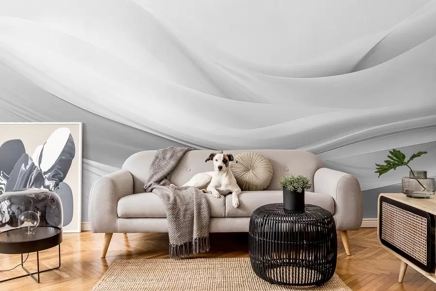 Fotobehang Grijze stoffen golven in minimalistische abstracte stijl w09279v1