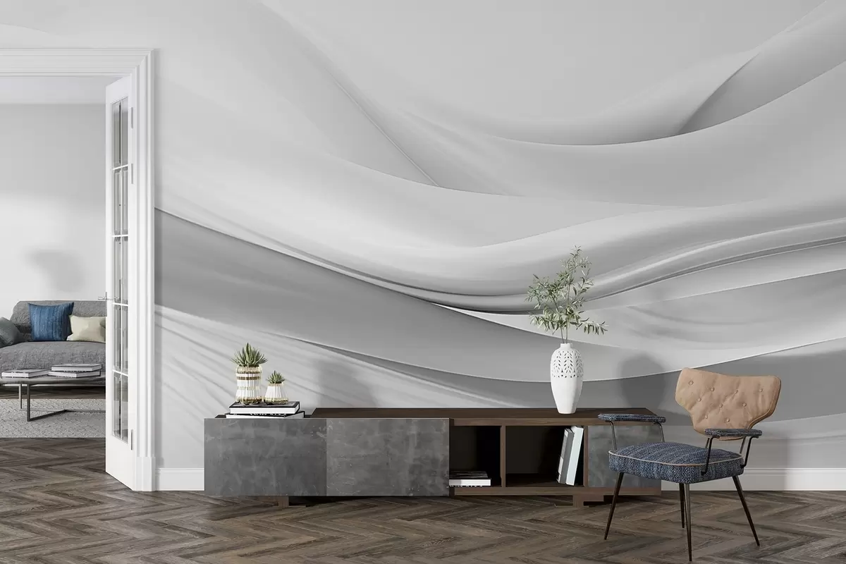 Papier peint photo Vagues en tissu gris dans un style abstrait minimaliste w09279v1