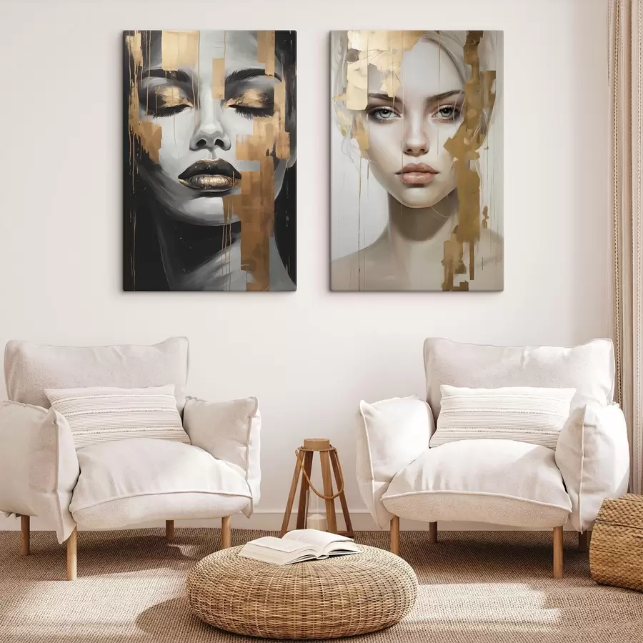  Peintures Portrait de femme en noir et blanc m00544