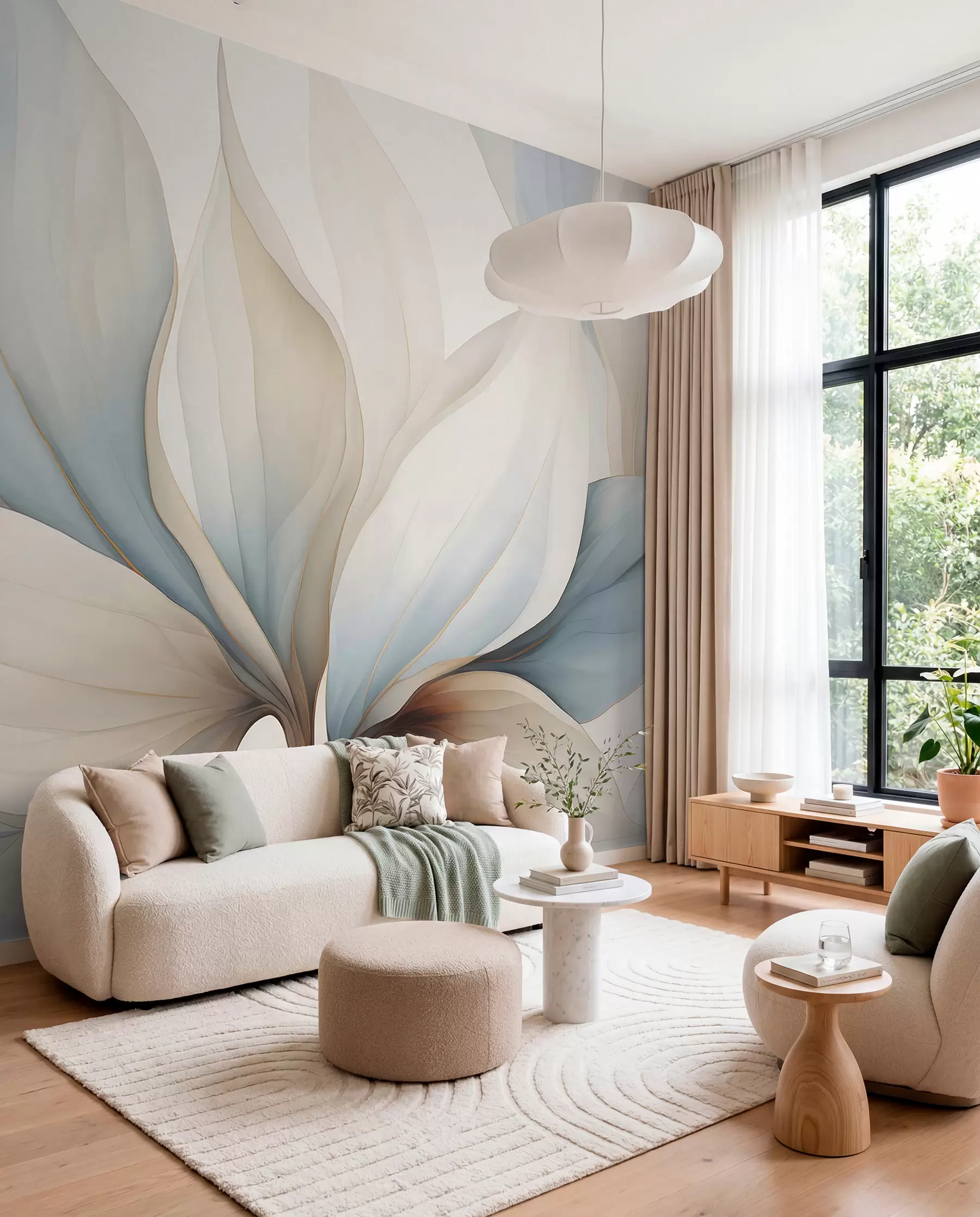 Fotobehang Waaiers van blauwe bloembladen w04317
