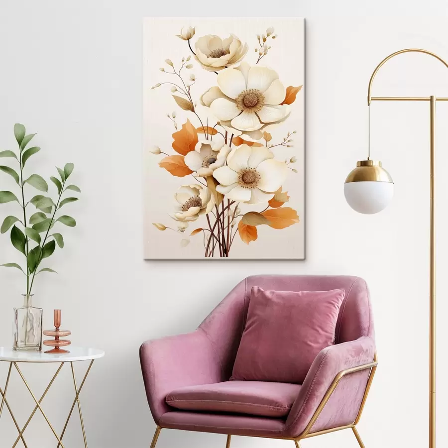  Schilderijen Lichte bloemen op een beige achtergrond s44549