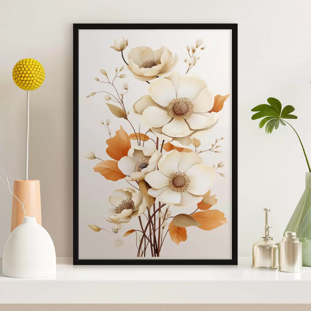 Affiche Fleurs légères sur fond beige f44549