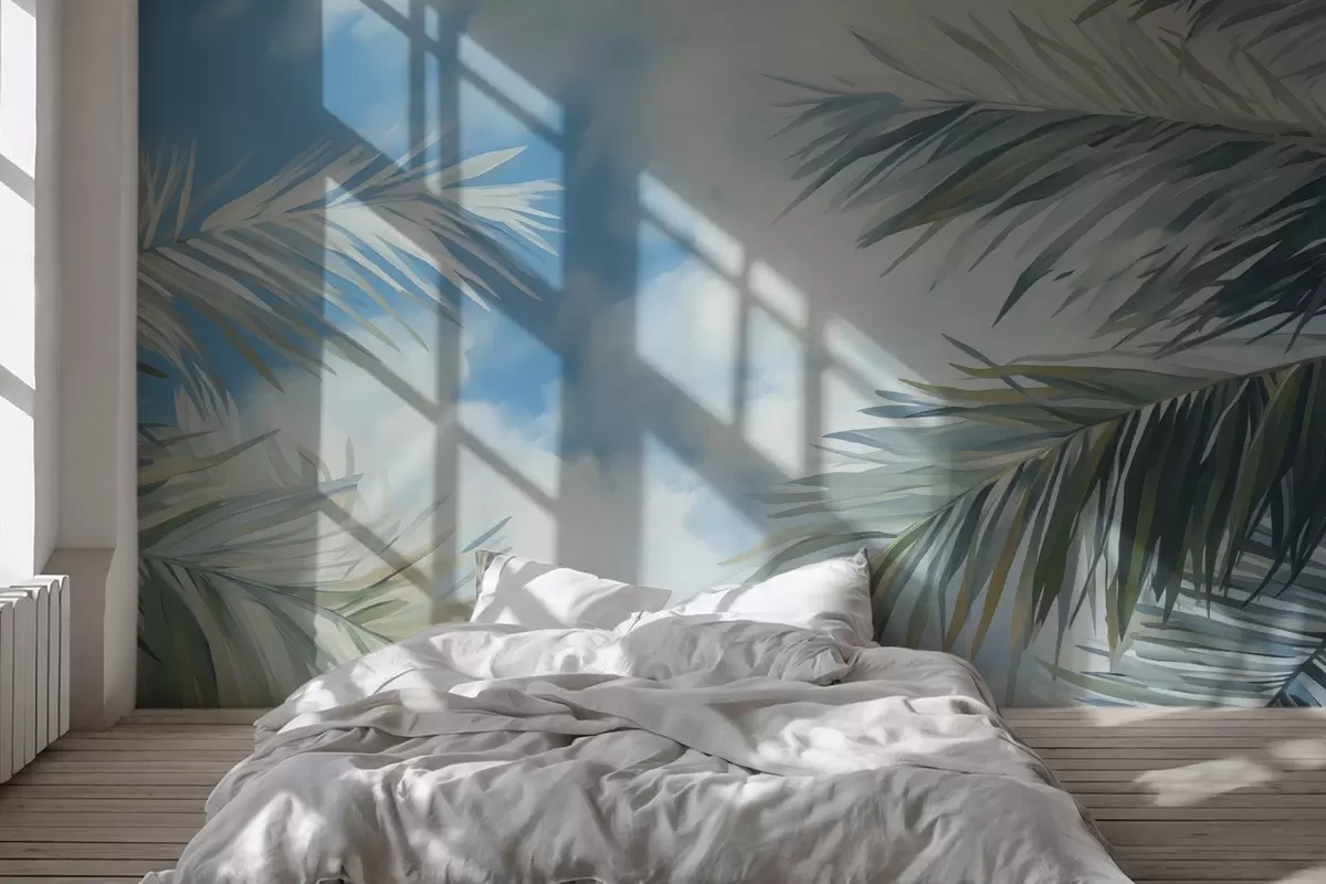 Fotobehang Palmbladeren tegen de lucht w04361