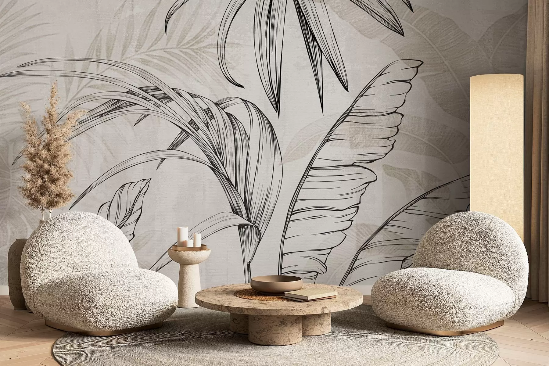 Fotobehang Bladeren op achtergrond met imitatie waas en textuur w04362