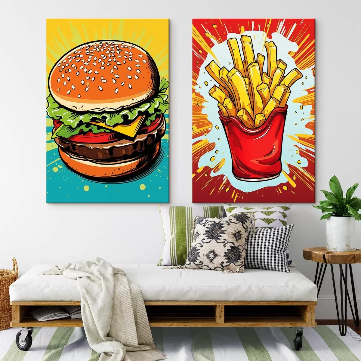  Schilderijen Friet en hamburger m00556