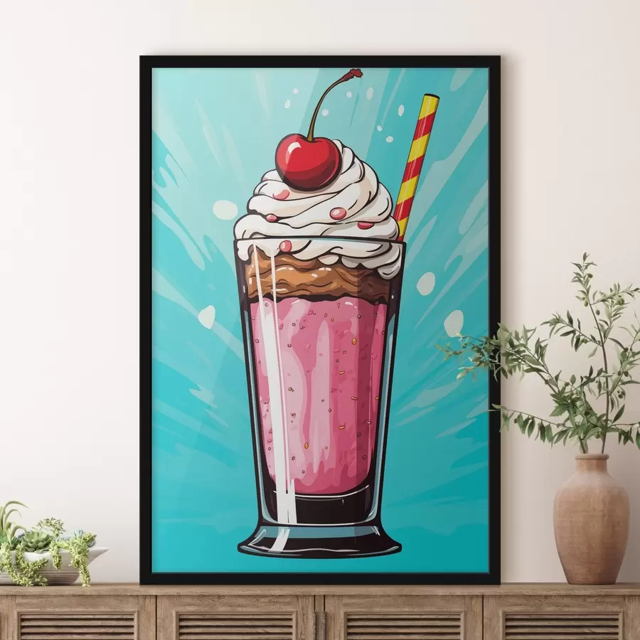 Fotobehang Aardbeienmilkshake met kersen f45273
