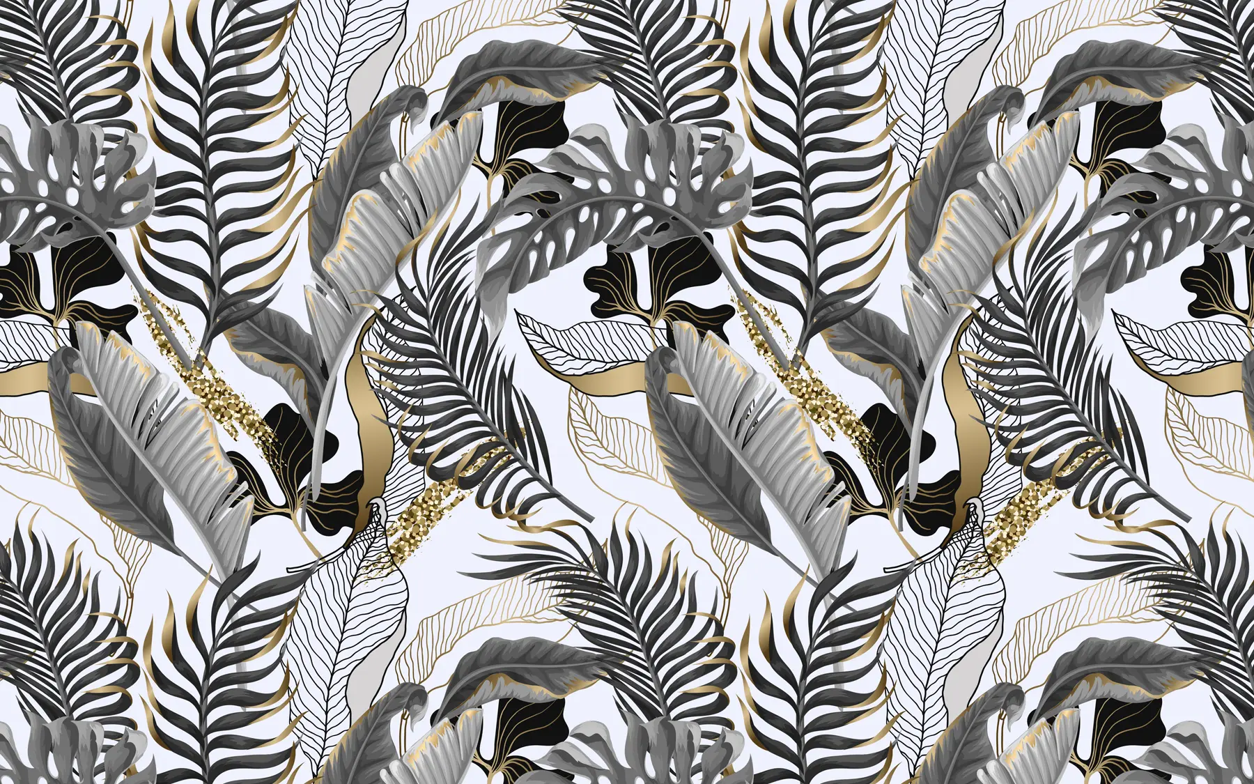 Fotobehang Tropische bladeren grijs op witte achtergrond u71888