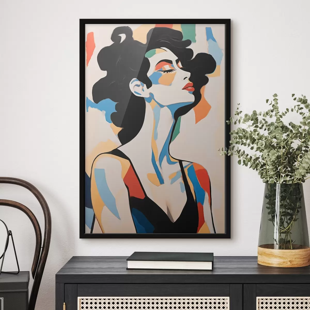 Affiche Portrait abstrait d'une femme avec imitation de coups de pinceau f45233