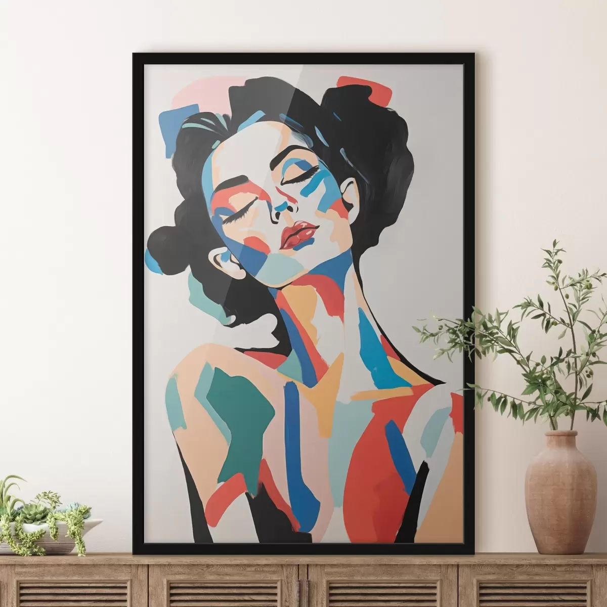 Affiche Portrait abstrait d'une femme avec imitation de coups de pinceau f45234