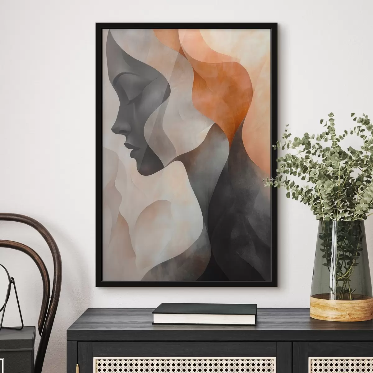 Poster Abstractie met een portret van een vrouw f45235